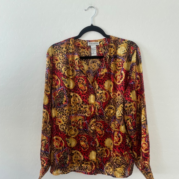 Sun Leopard Cheetah Paisley Hipster Vintage Hippie Artsy Boho Button Hip Blouse - Picture 7 of 8